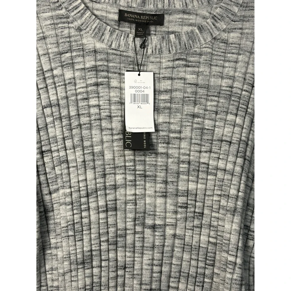 Banana Republic Men's XL Grey Marled 100% Extra Fine Merino Wool Ribbed Sweater